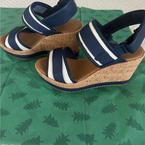 Sperry Navy and White Wedge Sandals
